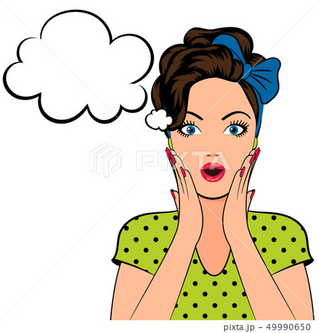 Pop art woman with speech bubble 49990650