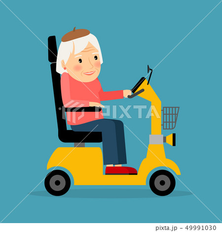 Senior woman on wheel electric scooter Senior woman on wheel electric scooter 49991030