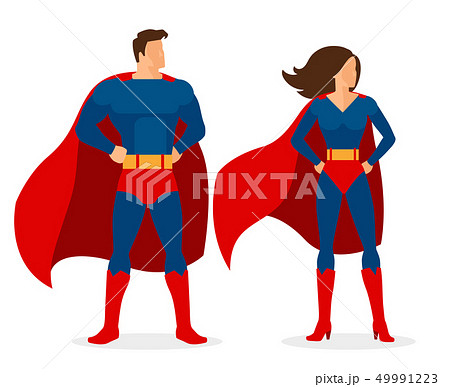 Superhero Couple Of Flat Superman And Superwomanのイラスト素材
