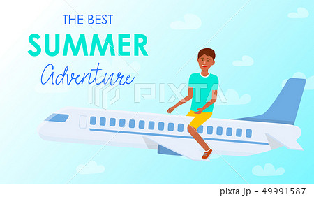 Dark skin Man Sitting on Airplane Vector Banner Dark skin Man Sitting on Airplane Vector Banner 49991587