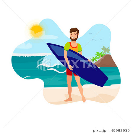 Surfing, Active Recreation Flat Color Illustration Surfing, Active Recreation Flat Color Illustration 49992959
