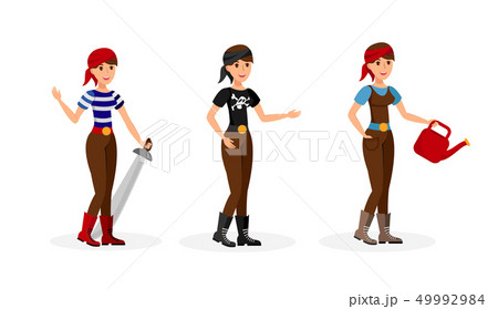 Female Flat Cartoon Characters Set, Collection 49992984