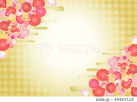 和風 手書きの花柄 背景素材 フレーム 和柄 お祝いのイラスト素材