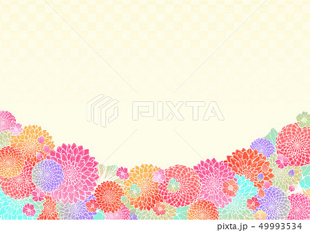 和風 手書きの花柄 背景素材 フレーム 和柄 お祝いのイラスト素材