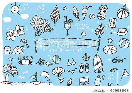 夏の海水浴アイテムのまとめのイラスト素材