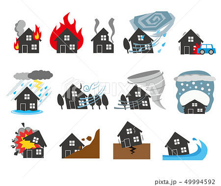 自然災害 イメージ 住宅 保険 マイホーム シルエットのイラスト素材