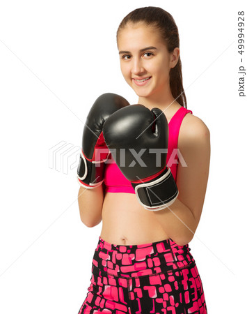Young girl kickboxer isolated 49994928