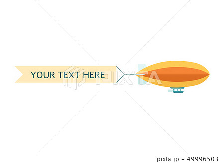 Dirigible or zeppelin with ribbon banner flat vector isolated on background. 49996503