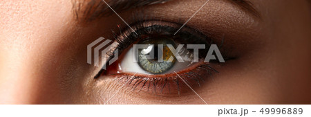 Female left emerald green coloured eye extreme closeup Female left emerald green coloured eye extreme closeup 49996889
