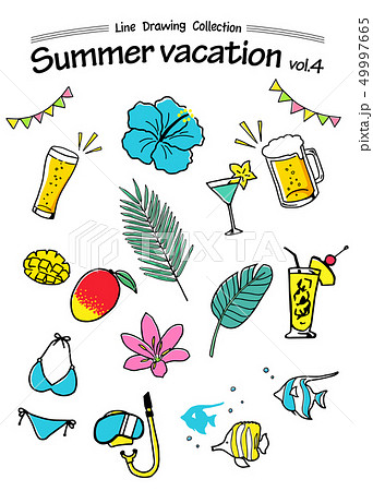 夏の手描きアイコン サマーバケーションのイラスト素材