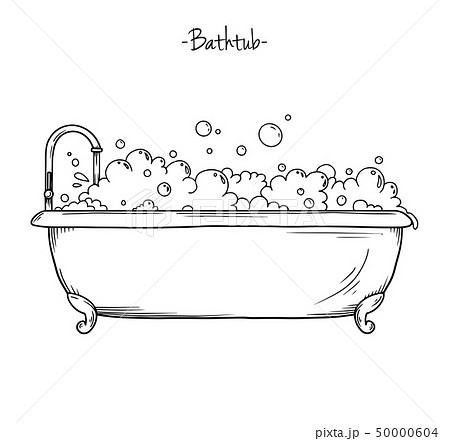 Sketch bath with tap and foam. Vector illustration 50000604