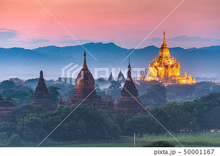 Bagan, Myanmar ancient temple ruins landscape in 50001167