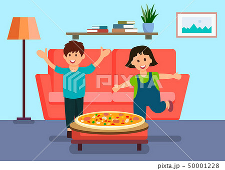 Toddlers Running for Pizza Vector Illustration 50001228