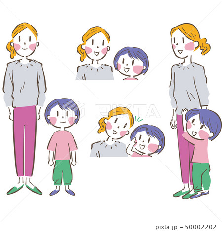 仲良し 母と子ども 表情集 セットのイラスト素材