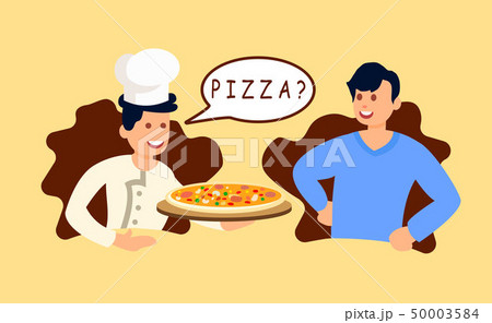 Chef Giving Pizza to Customer Vector Illustration 50003584