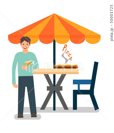 Student in Outdoor Food Court Vector Illustration 50003725
