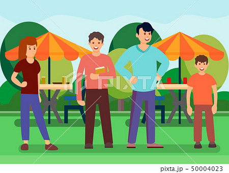 Friends in Outdoor Food Court Vector Illustration 50004023
