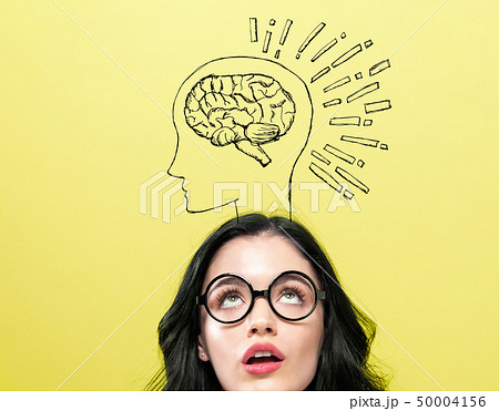 Brain illustration with young woman 50004156