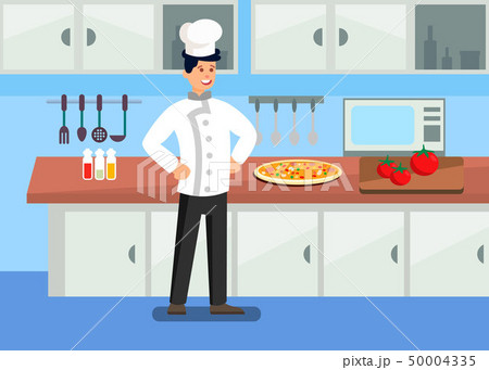 Chef in Professional Kitchen Cartoon Illustration 50004335