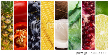 Fresh fruits and vegetables collection, panorama collage 50004436
