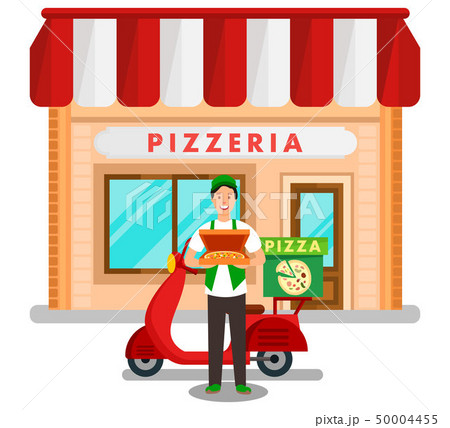 Family Pizzeria Delivery Service Flat Illustration 50004455