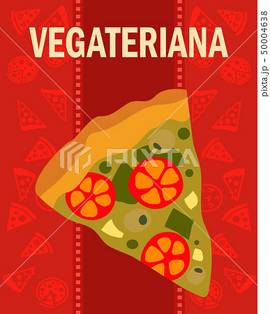 Vegetariana Pizza Slice Cartoon Vector Poster 50004638