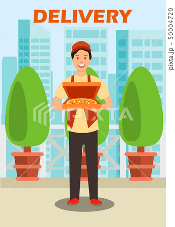 Courier Carrying Pizza Box Vector Illustration Courier Carrying Pizza Box Vector Illustration 50004720