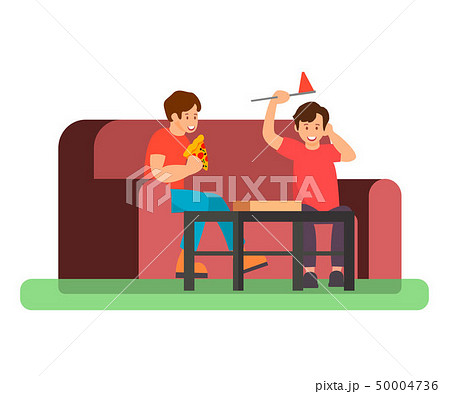 Friends Eating Pizza Color Vector Illustration Friends Eating Pizza Color Vector Illustration 50004736