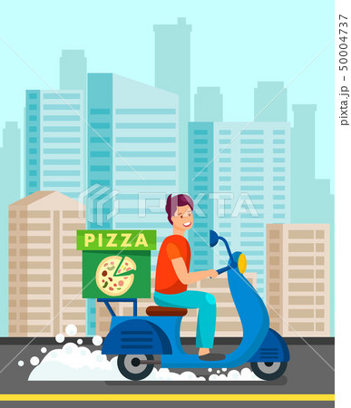 Courier Delivering Dinner to Customer Illustration Courier Delivering Dinner to Customer Illustration 50004737