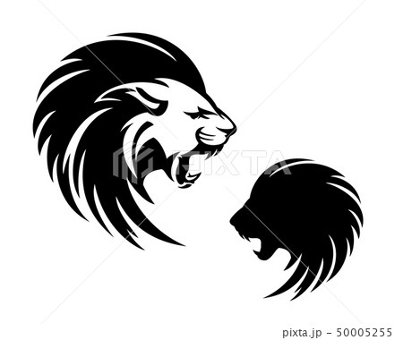 Roaring Lion Head Black Vector Silhouette Designのイラスト素材