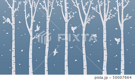 Paper art birch tree on blue background 50007664