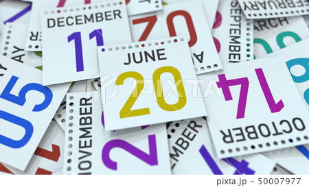 June 20 date on calendar leaf among other leaves, 3D rendering 50007977