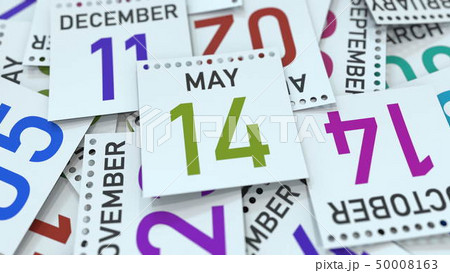 May 14 date on emphasized calendar page, 3D rendering 50008163