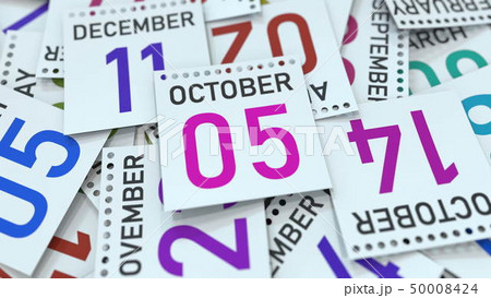 Calendar leaf with October 5 date, 3D rendering 50008424