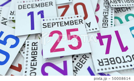 September 25 date on calendar page. 3D rendering September 25 date on calendar page. 3D rendering 50008614