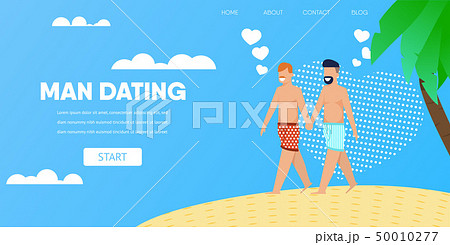 Gay Male Couple Hold Hands On Beach Illustrationのイラスト素材