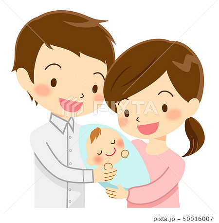 赤ちゃんを抱く夫婦 家族のイラスト素材