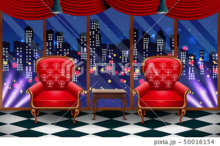 red chairs and wooden table in the living room in red chairs and wooden table in the living room in 50016154