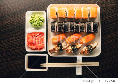 sushi roll set in a plate sushi roll set in a plate 50017256