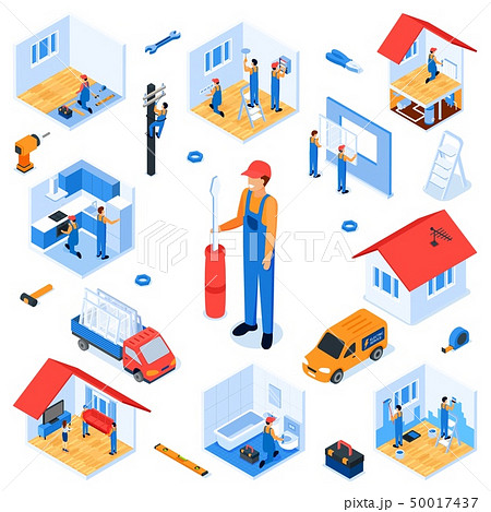 Set Turnkey Apartment Renovation Isometric Flat. 50017437