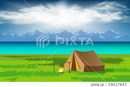 camping at the river	 50017647