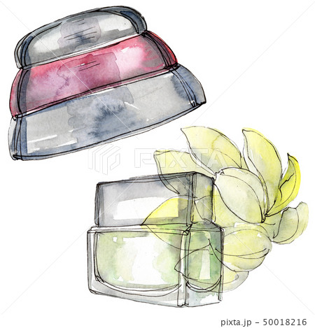 Hat and perfume sketch glamour illustration in a watercolor style isolated element. Watercolour 50018216