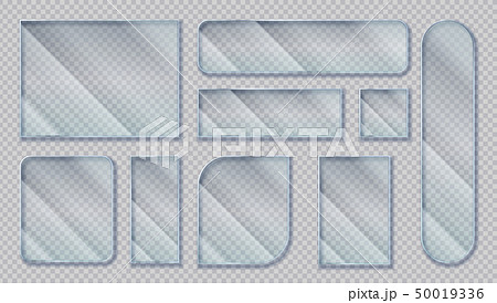Realistic glass banners. Transparent window effect, clear acrylic shapes with glare reflections Realistic glass banners. Transparent window effect, clear acrylic shapes with glare reflections 50019336