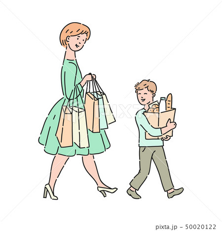 Vector polite kid helps mother carrying bags 50020122