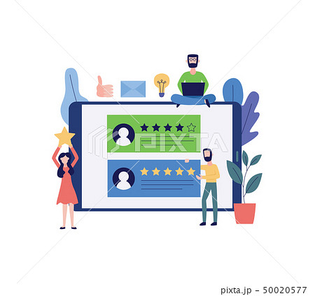 Concept of stars rating style feedback consumer or customer review evaluation. 50020577