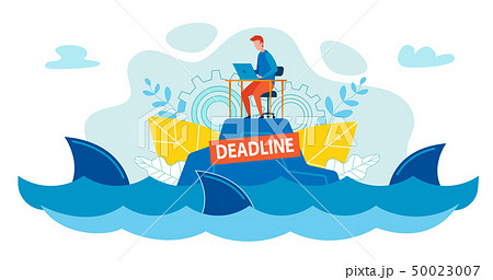 Office Worker Swims among Sharks in Ocean or Sea. Office Worker Swims among Sharks in Ocean or Sea. 50023007
