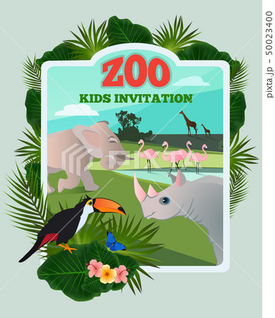 Invitation for kids party. Vector poster template with wild funny animals and place for your text 50023400