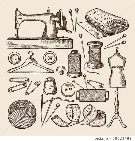 Vintage Sewing Symbols Set Vector Pictures In のイラスト素材