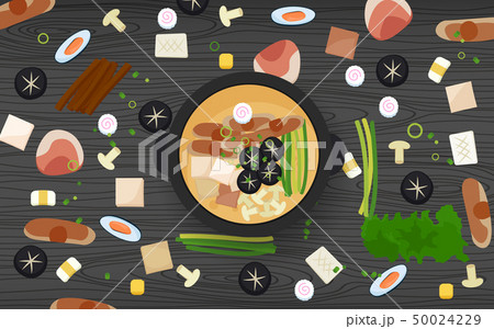 hotpot and ingredients on the wooden table hotpot and ingredients on the wooden table 50024229