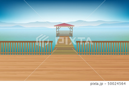 wooden pavilion in the river	 50024564